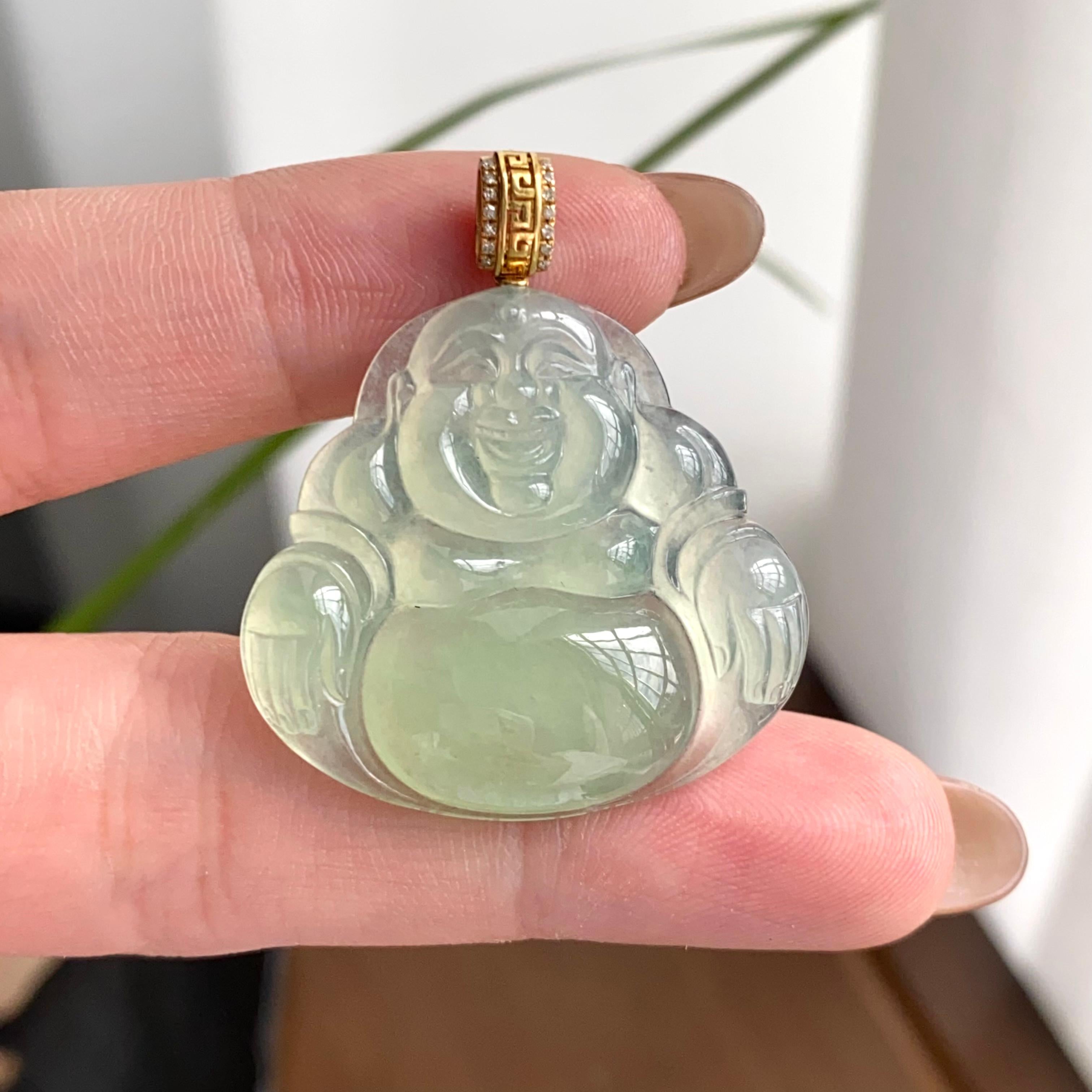 18k金镶冰种晴底佛公吊坠（yc262730）