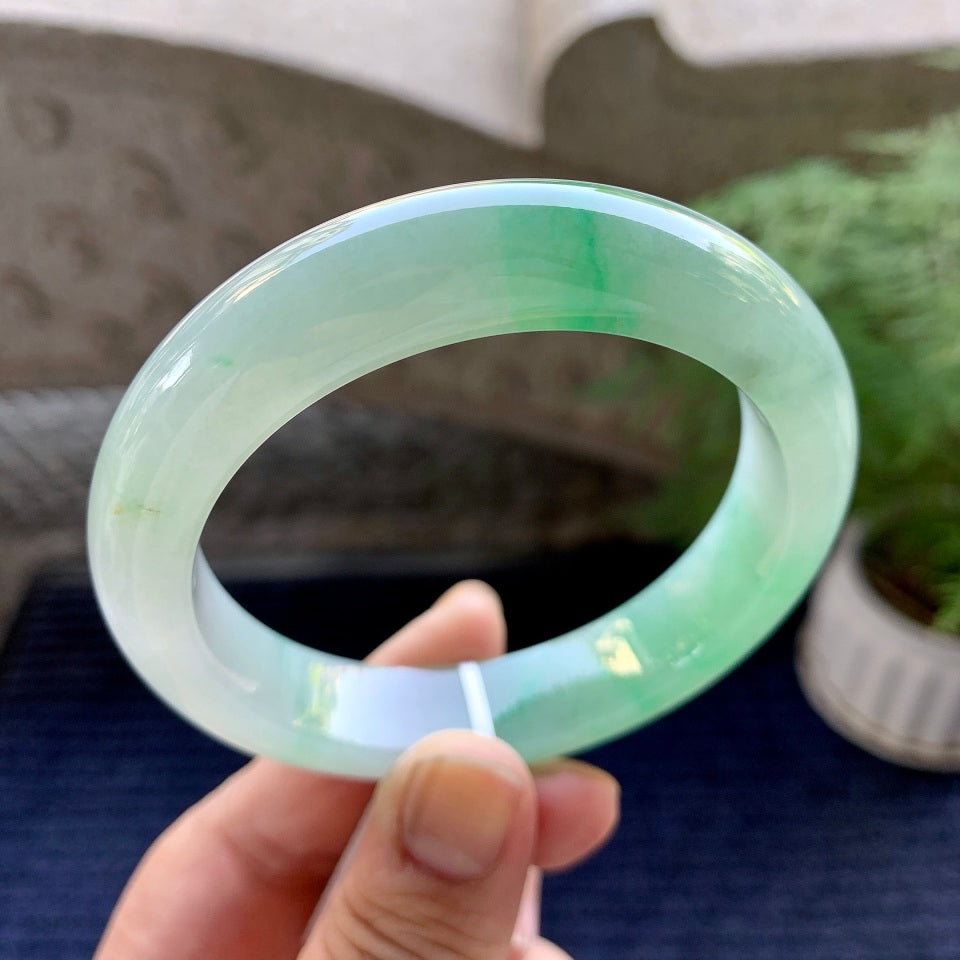 细糯种飘绿平安镯（57.8mm）（yc098523）
