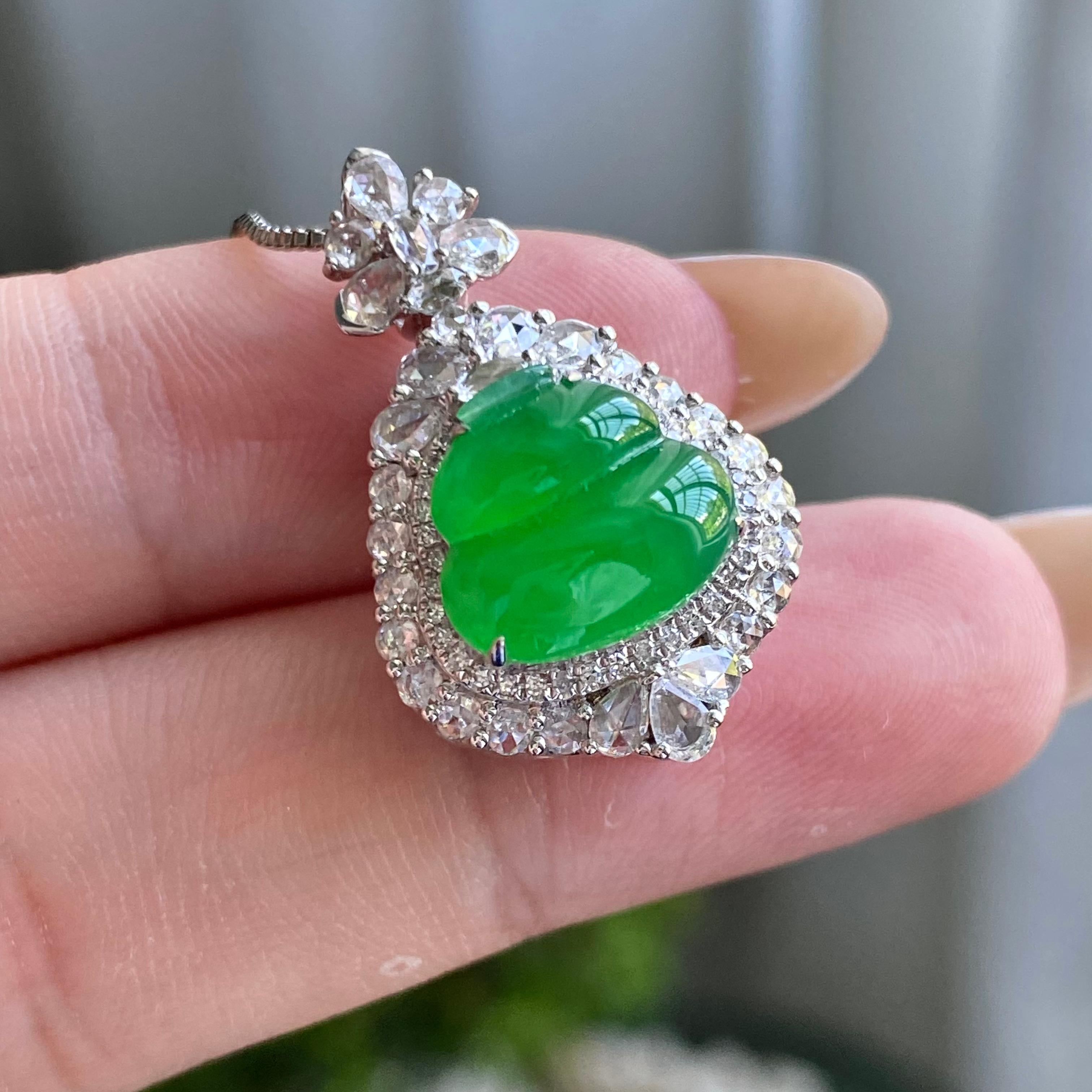 18k金钻镶冰种阳绿葫芦吊坠（yc205096）