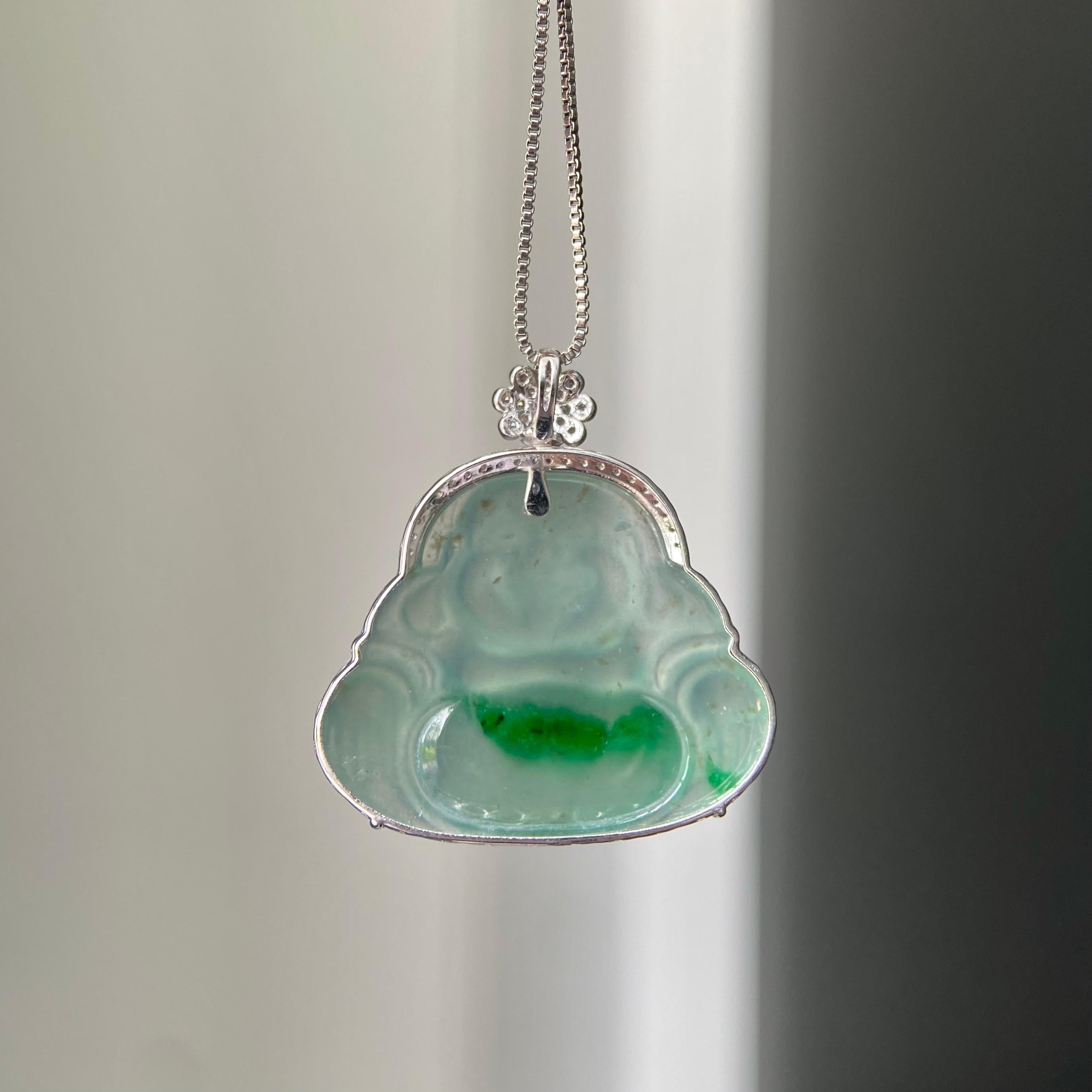 18k金钻镶冰种飘花佛公吊坠（yc217219）