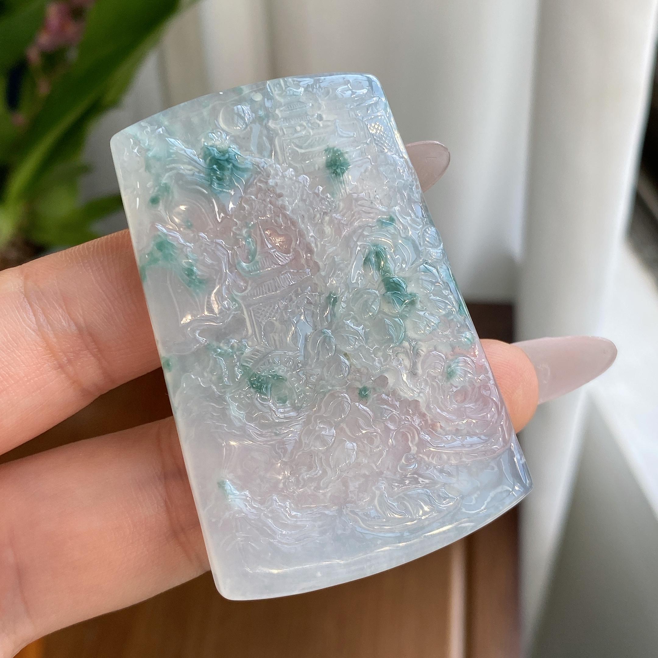 冰种飘花山水牌吊坠（yc296969）