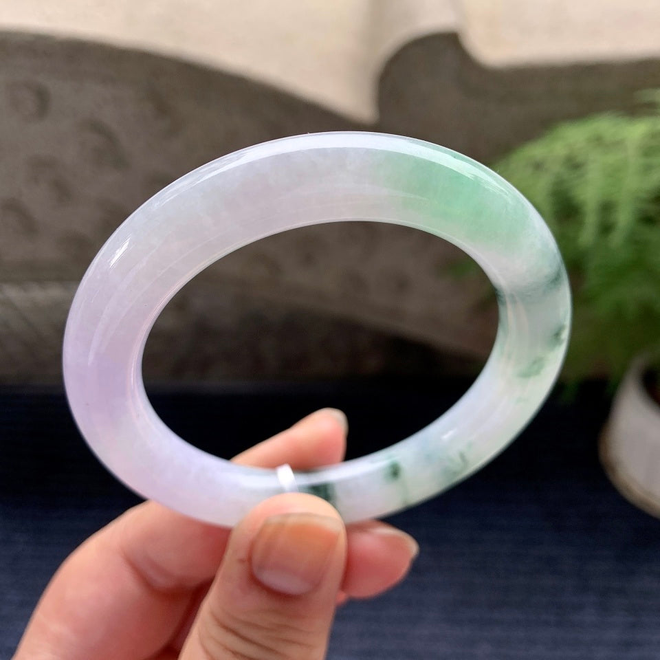 糯种飘花带淡紫罗兰圆条手镯（52.6mm）（yc088747）