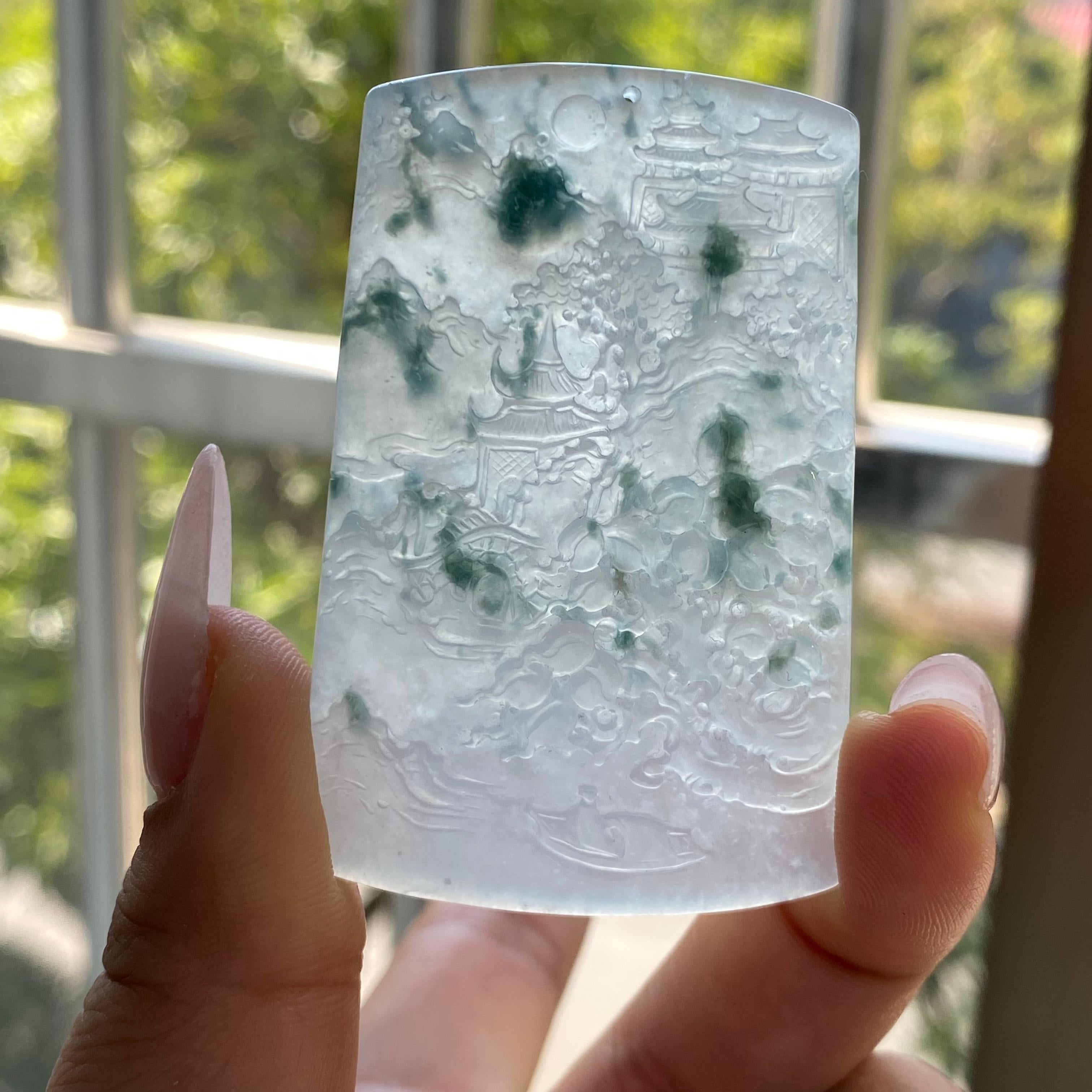 冰种飘花山水牌吊坠（yc296969）