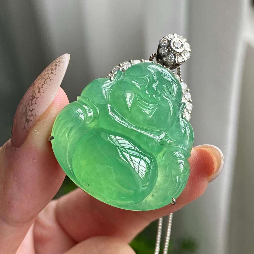 18k金钻镶冰种满绿佛公吊坠（yc206284）