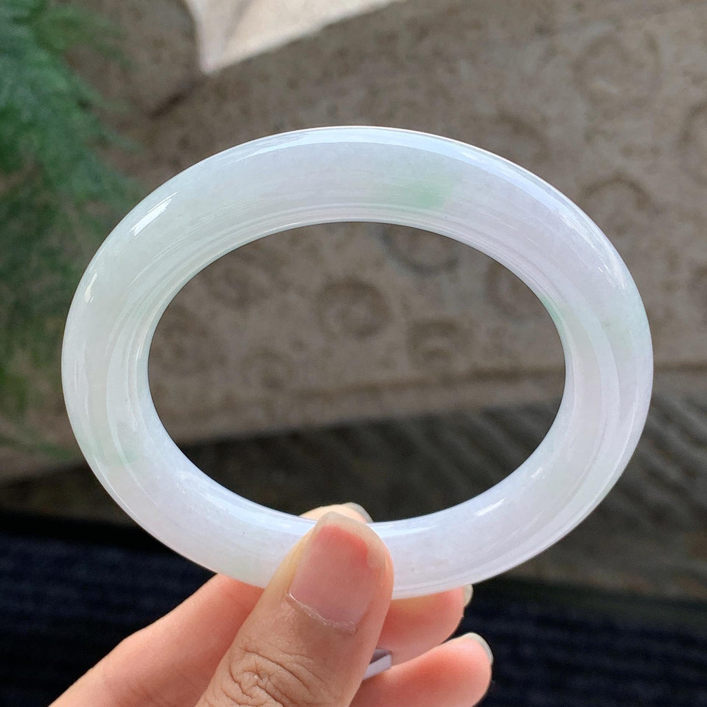 细糯种 飘绿圆条手镯 56.5圈 （yc699547）