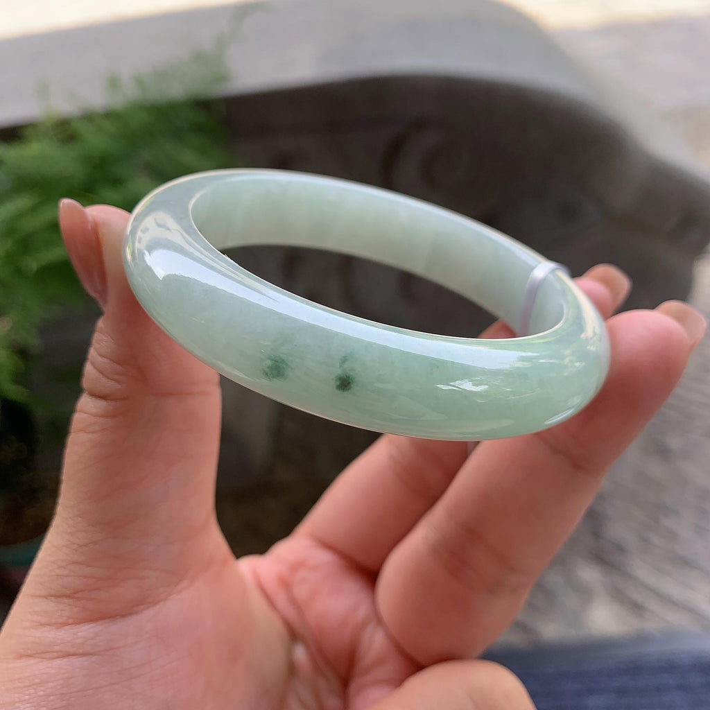 细糯种晴底飘蓝花正圈平安镯 54.6圈口 天然缅甸A货翡翠（yc501352）