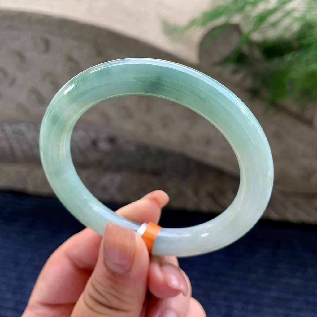 细糯种油青飘蓝花圆条手镯 56圈口 （yc536151）