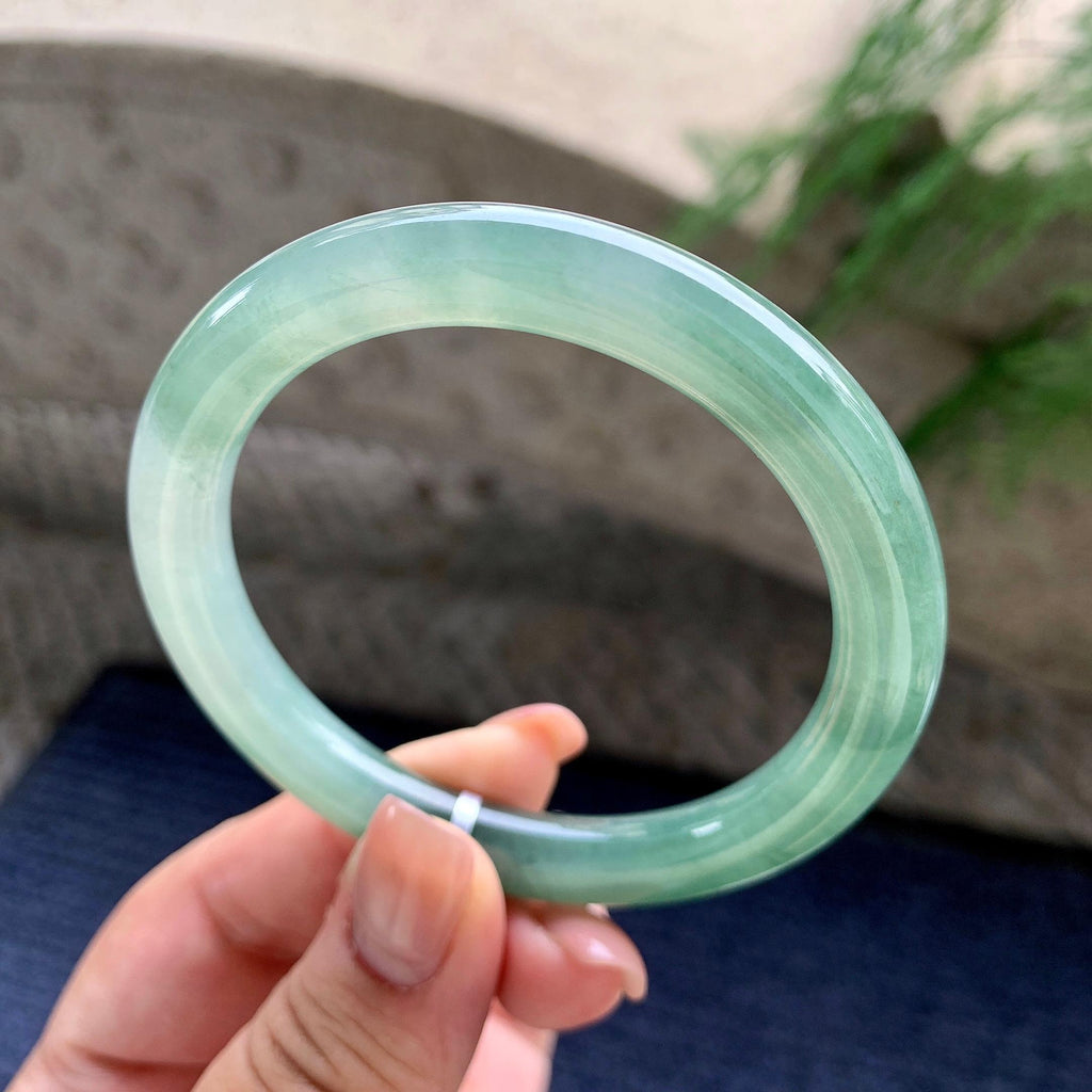 糯冰种油青圆条手镯 55圈口 天然缅甸A货翡翠（yc522658）
