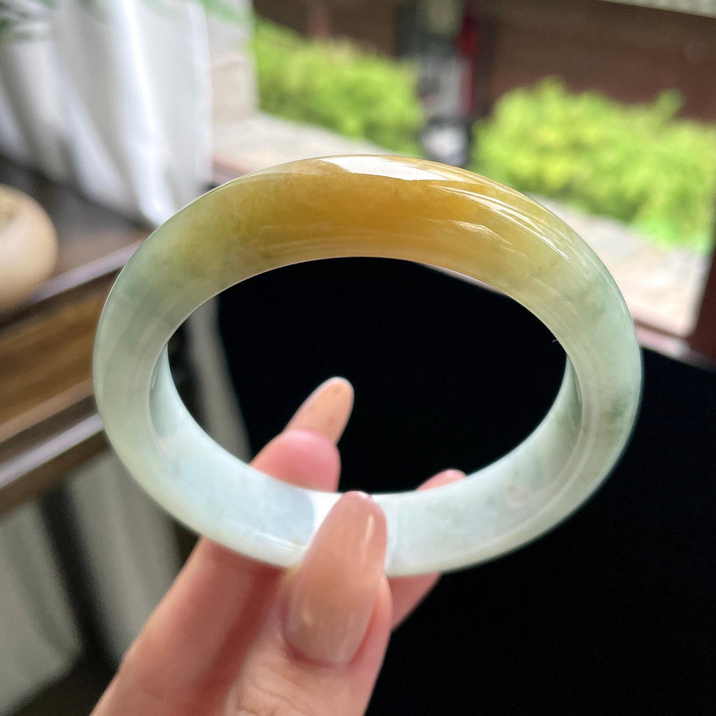 细糯种黄翡正圈平安镯 57圈 天然缅甸A货翡翠（yc693187）
