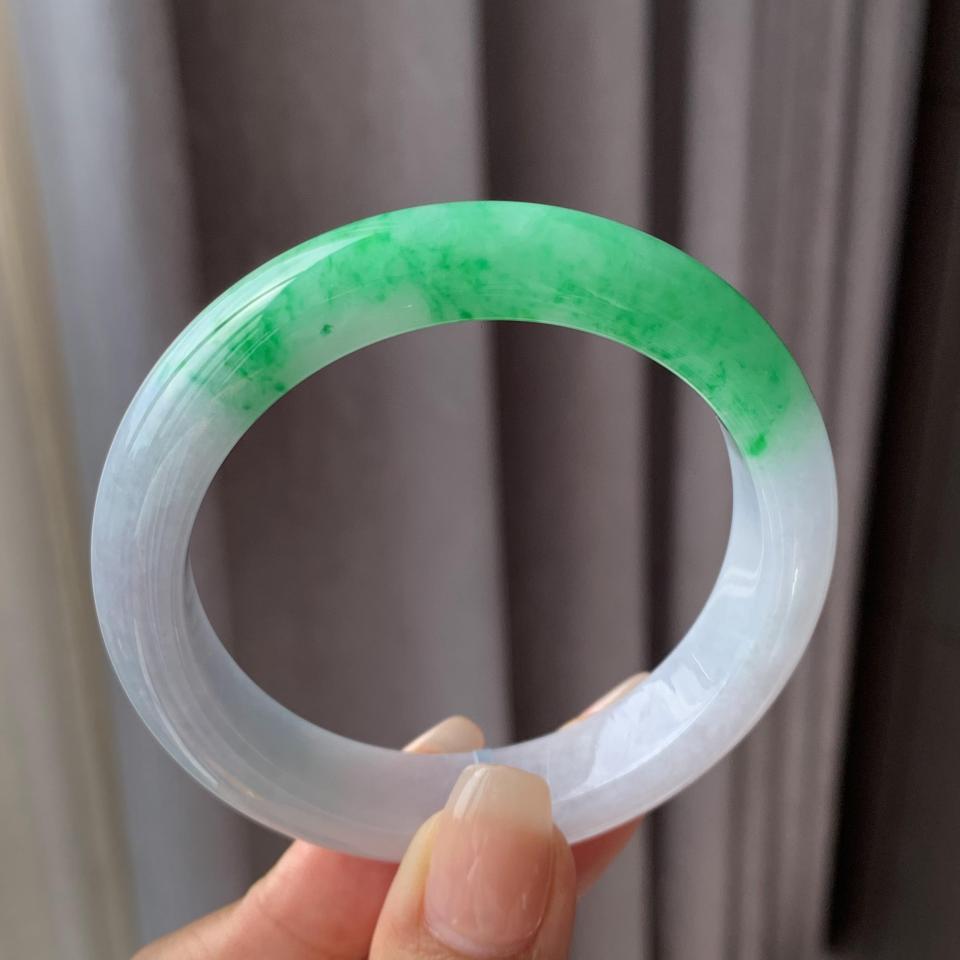 糯冰种阳绿翡翠平安镯（56.5mm）（TF07043305）