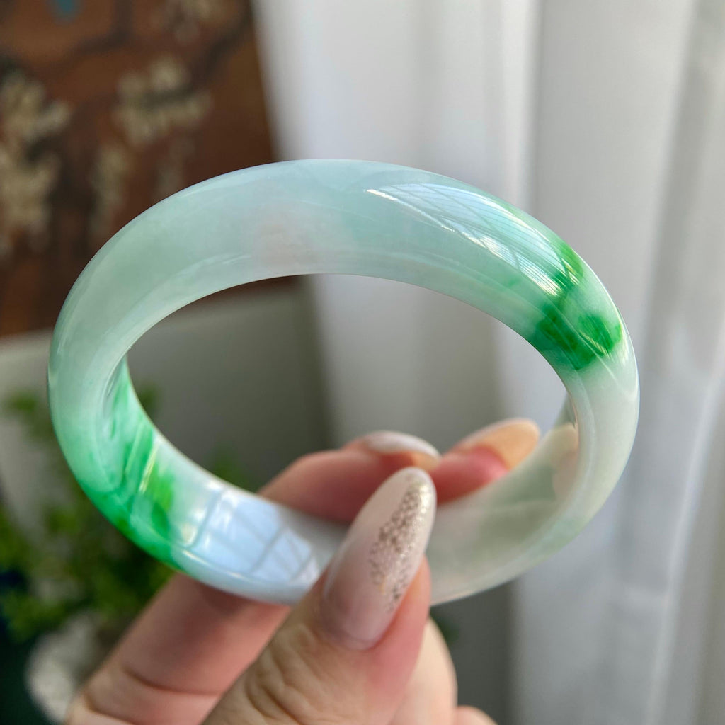 细糯种白底青平安镯（56圈）（yc211674）