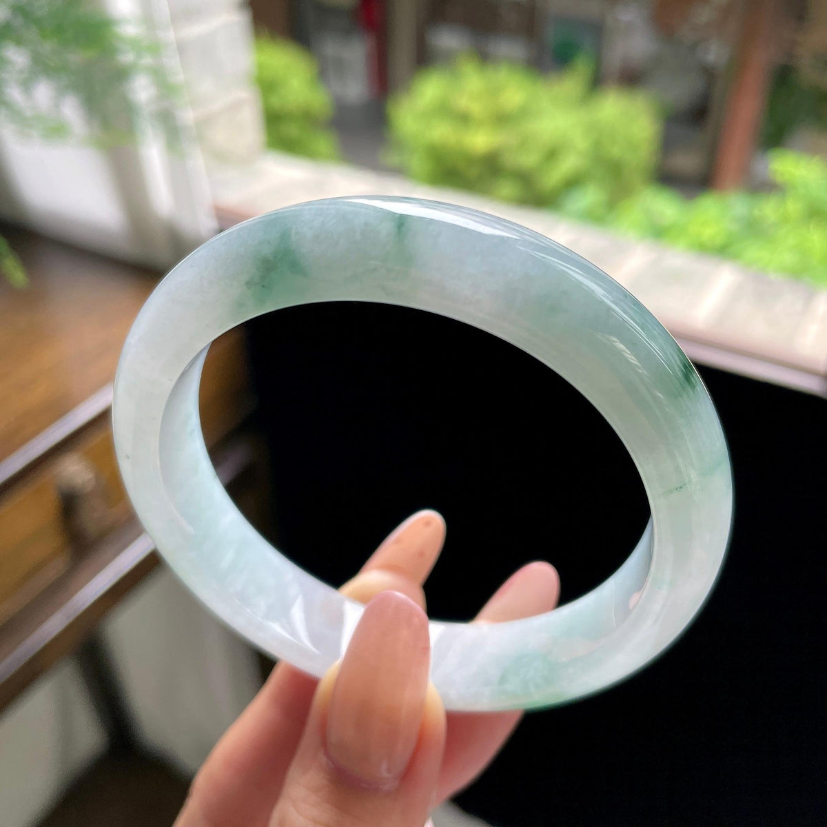 大圈口 糯冰种绿飘花正圈平安镯 59.7圈（yc709469）
