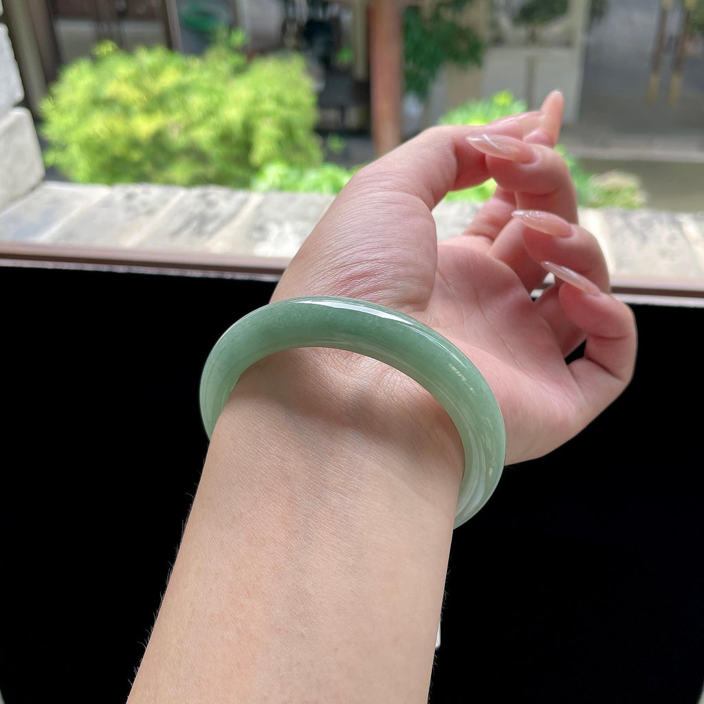 细糯种油青色湖水绿正圈平安镯 56圈 天然缅甸A货翡翠（yc524204）