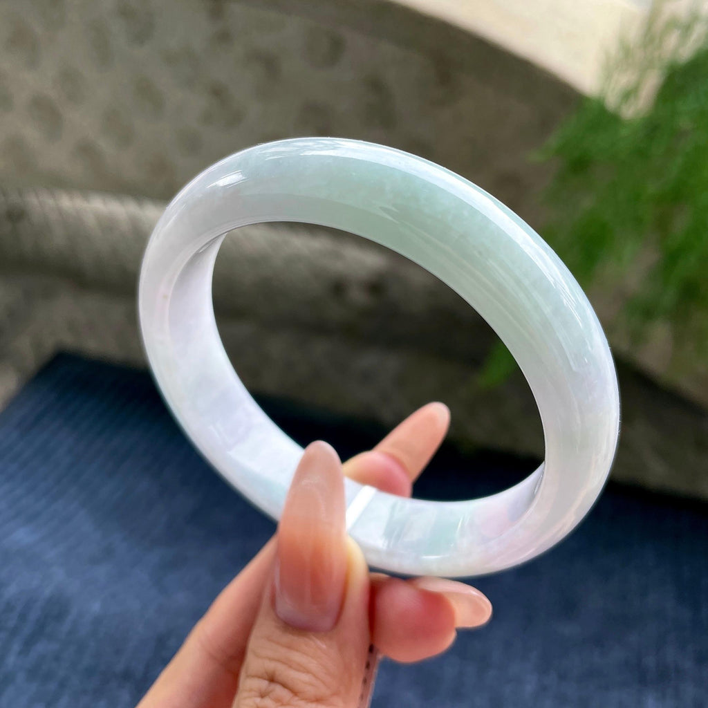 大圈口糯种带底色正圈平安镯 59圈口 天然缅甸A货翡翠（yc530786）