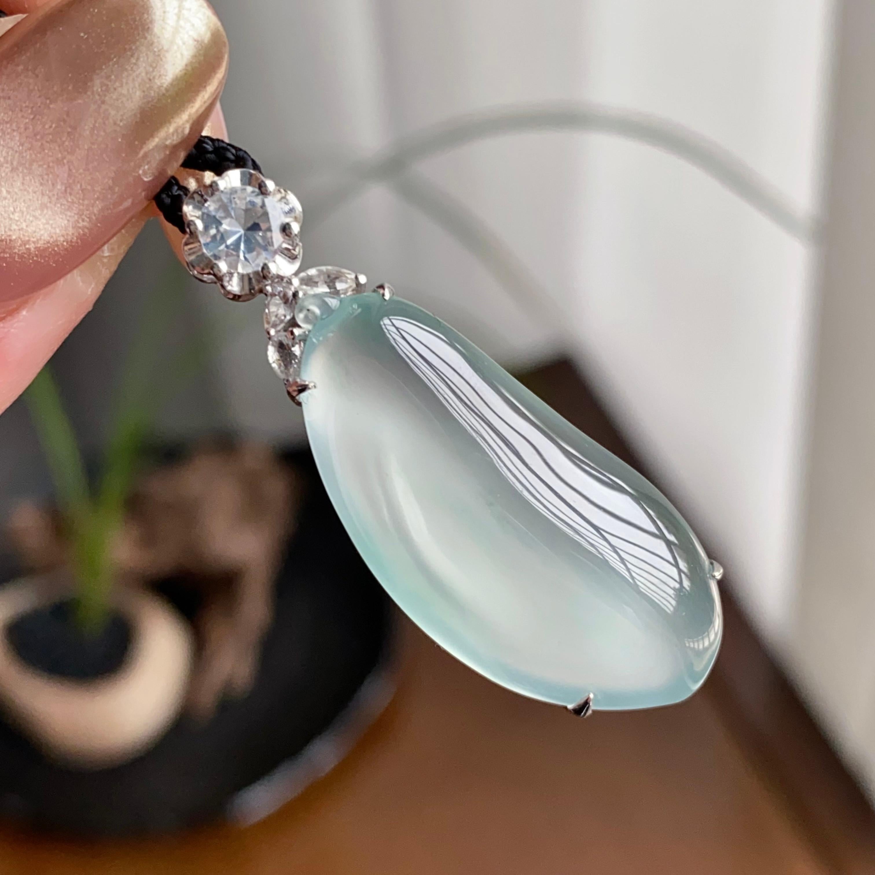 18k金钻镶冰玻种晴底福瓜吊坠（yc260820）