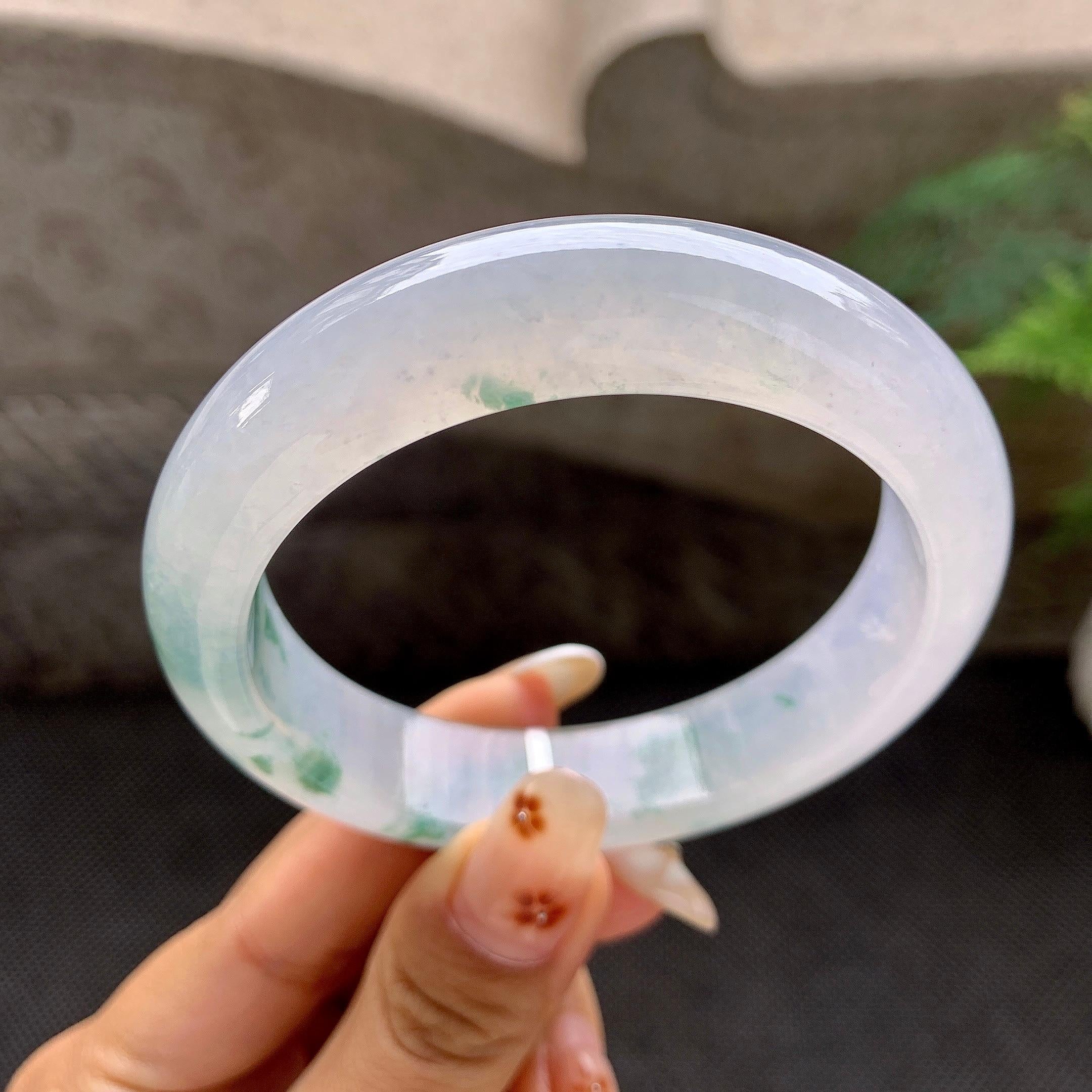 糯冰种飘花平安镯（57mm）（yc272780）