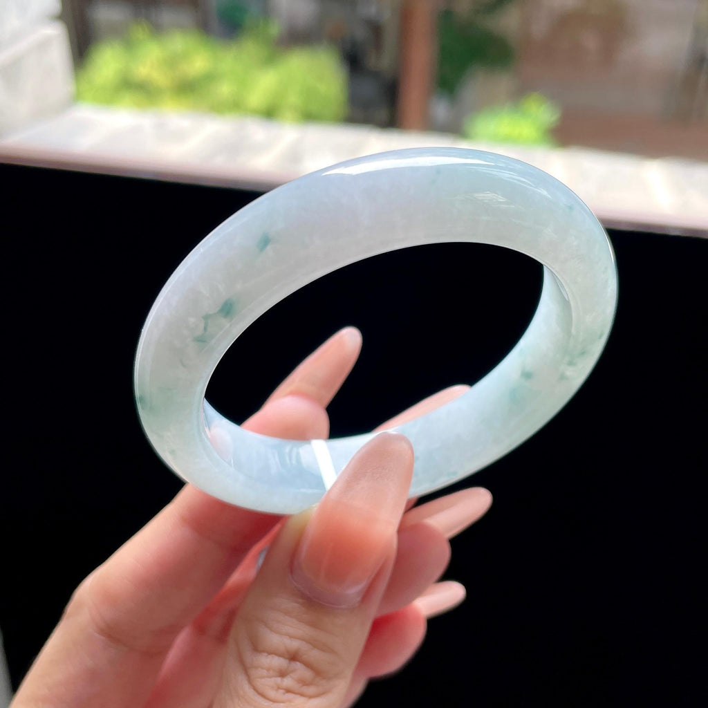 小圈口细糯种蓝飘花 51圈 天然缅甸A货翡翠（yc522699）