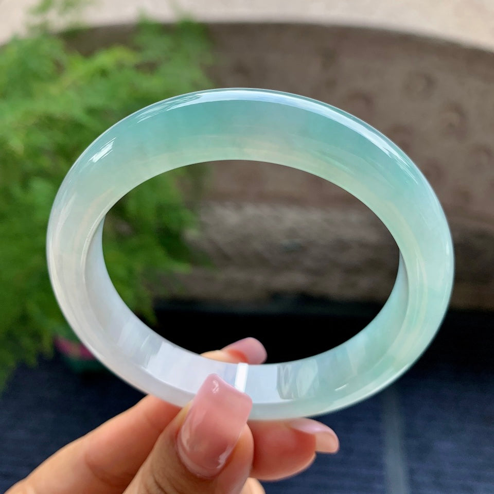 糯冰种蓝晴水平安镯（55.3mm）（yc106745）