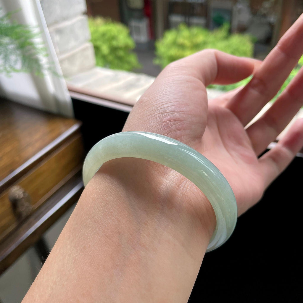 细糯种油青色湖水绿正圈平安镯 56.3圈（yc709457）