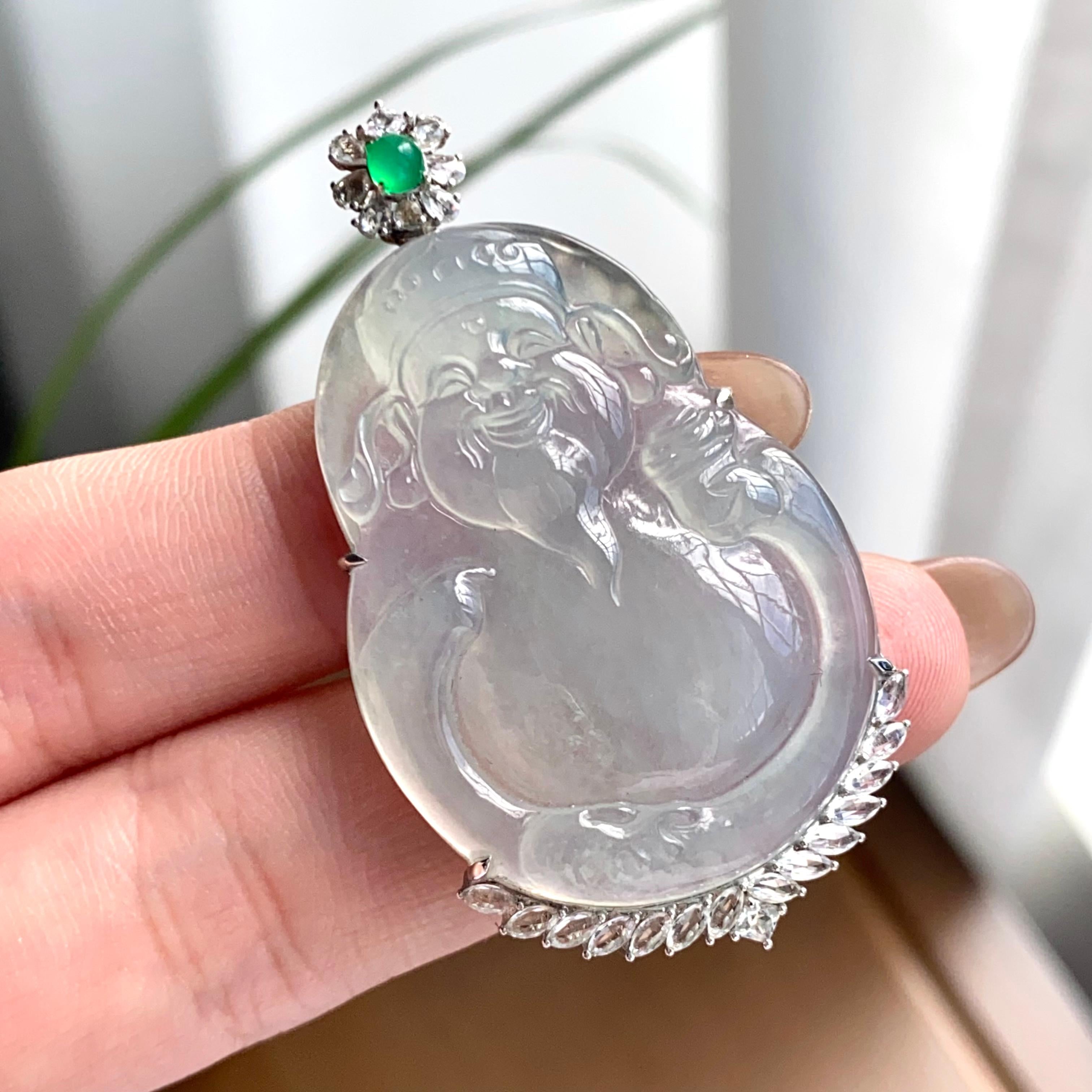 18k金钻镶冰种白月光财神吊坠（yc262704）