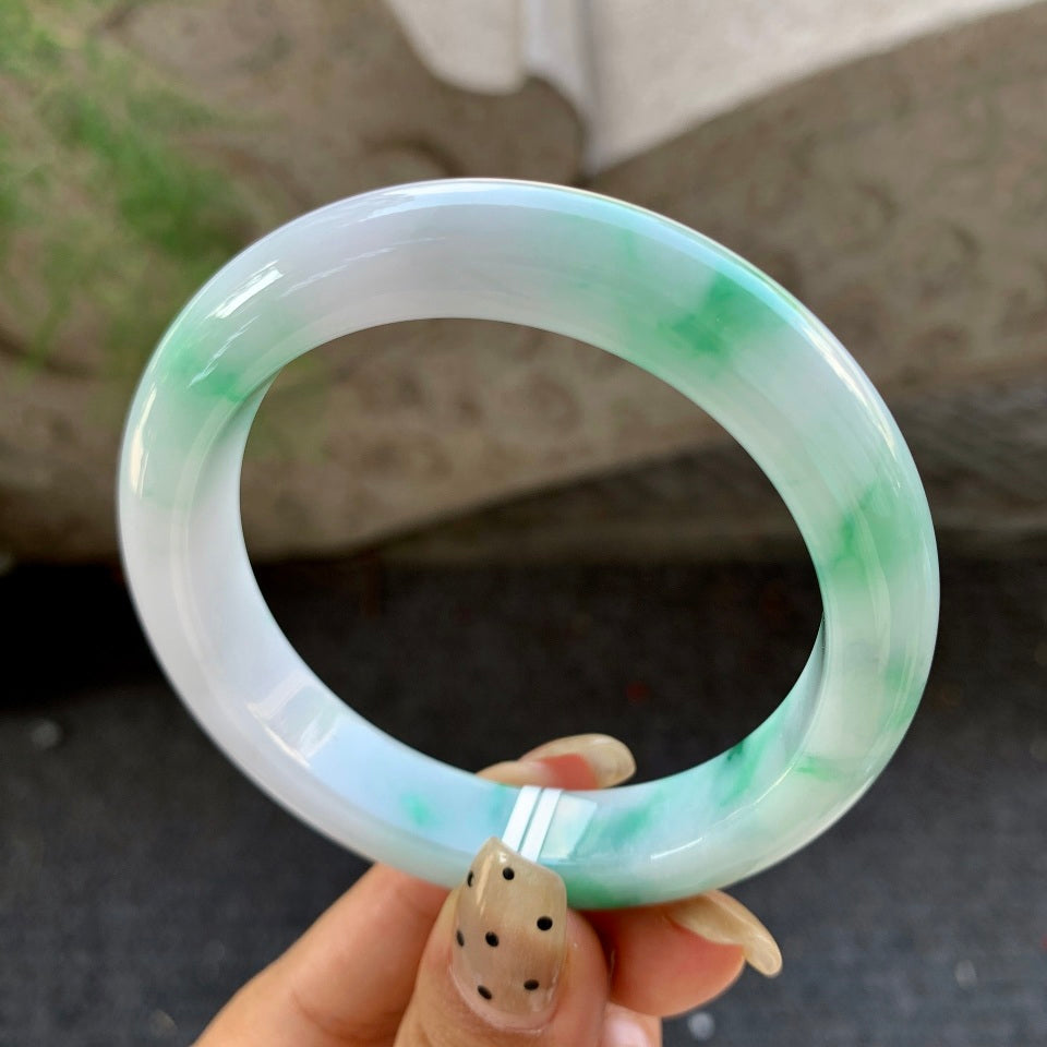 糯种飘绿花翡翠平安镯（57.2mm）（yc029120）