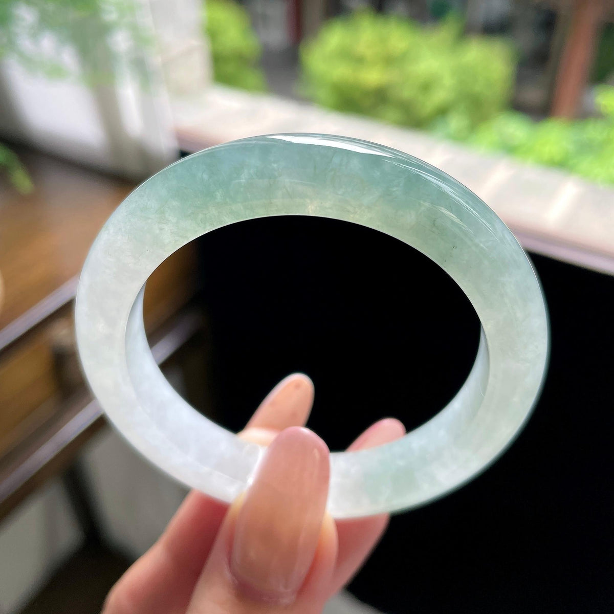 小圈口 糯冰种冰油青半山水正圈平安镯 50圈（yc709466）
