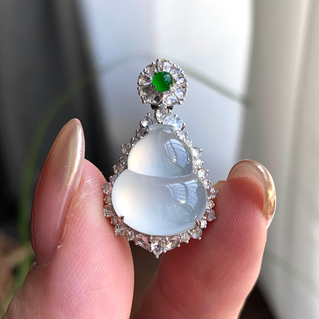 18k金钻镶冰种白月光葫芦吊坠（yc263880）