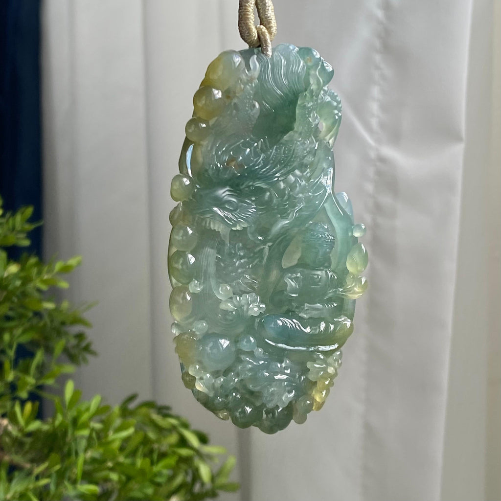 糯冰种双彩神龙护主牌吊坠（yc214691）