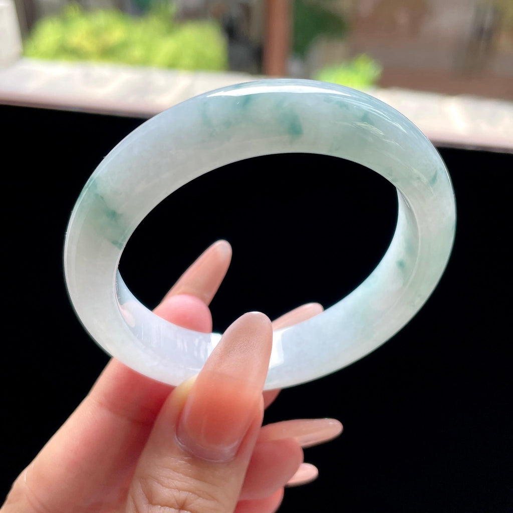 小圈口细糯种蓝飘花 51圈 天然缅甸A货翡翠（yc522699）