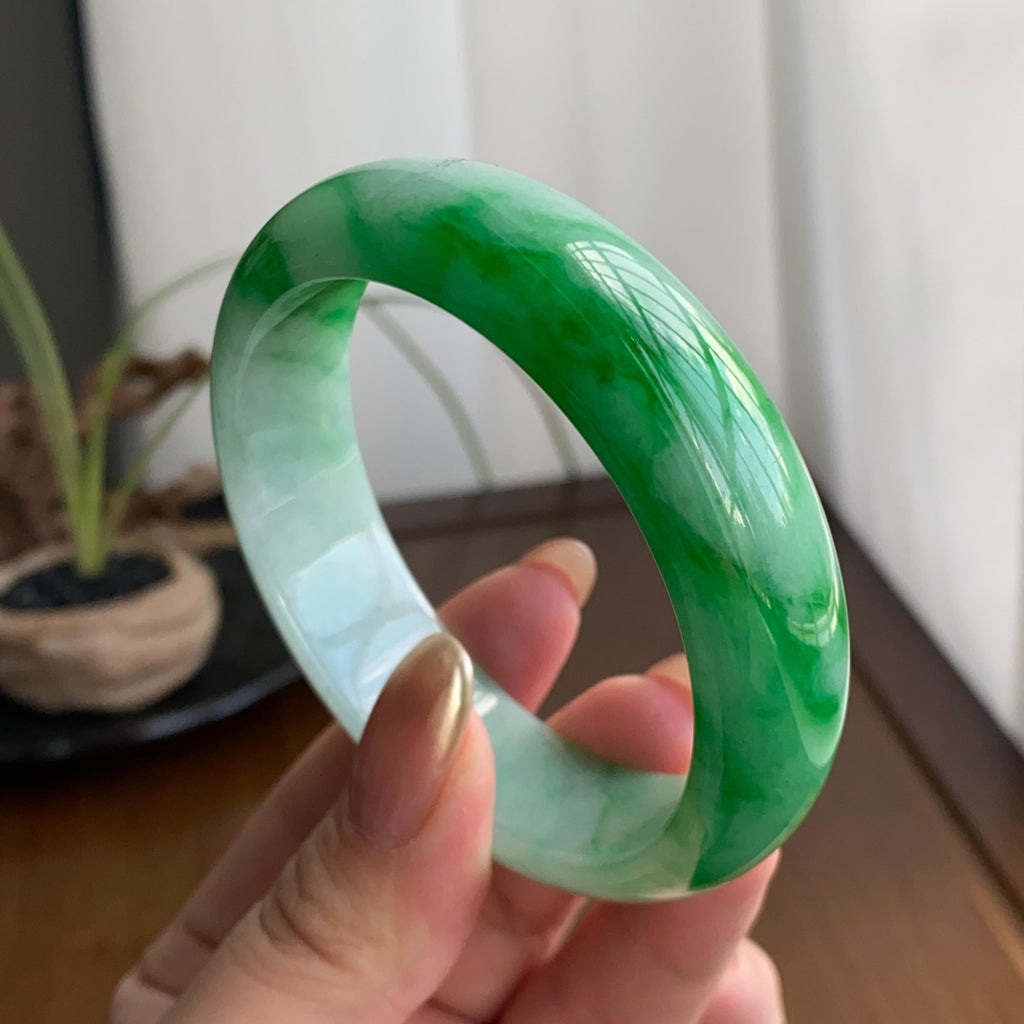 细糯种辣阳绿色花平安镯（56圈）（yc258987）