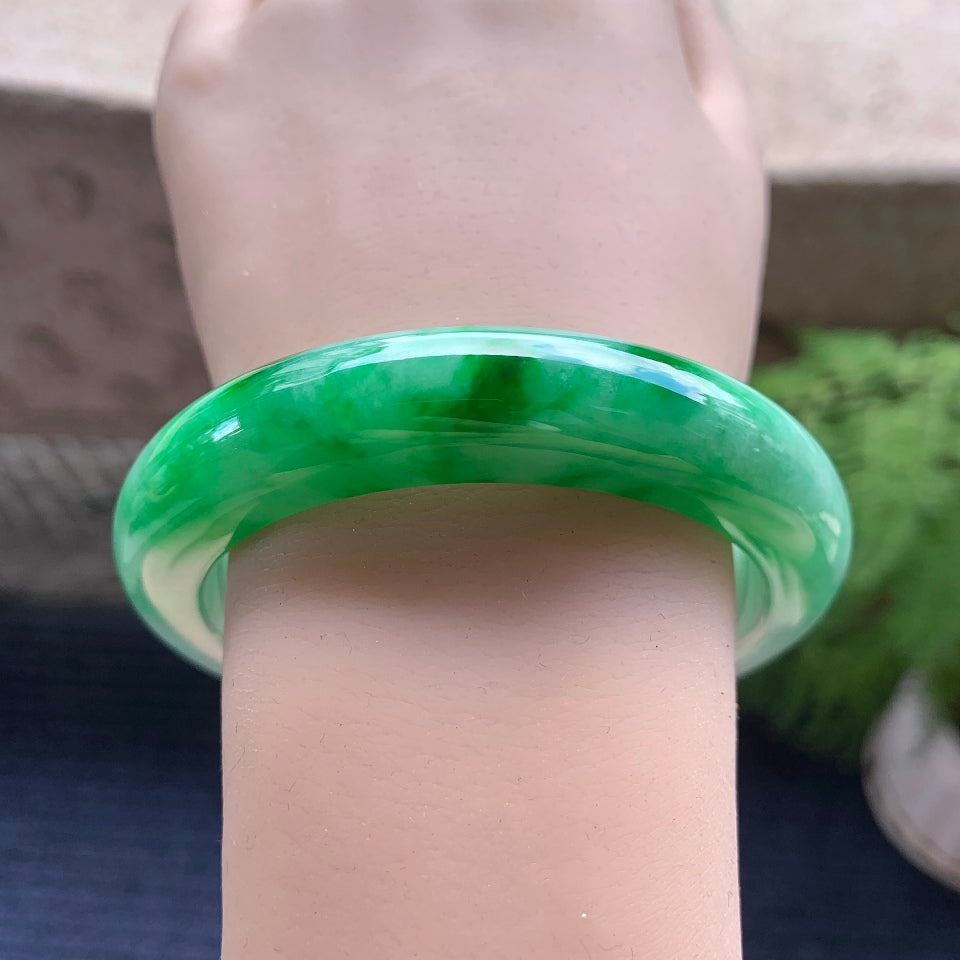 细糯种飘阳绿平安镯（58.5mm）（yc107251）