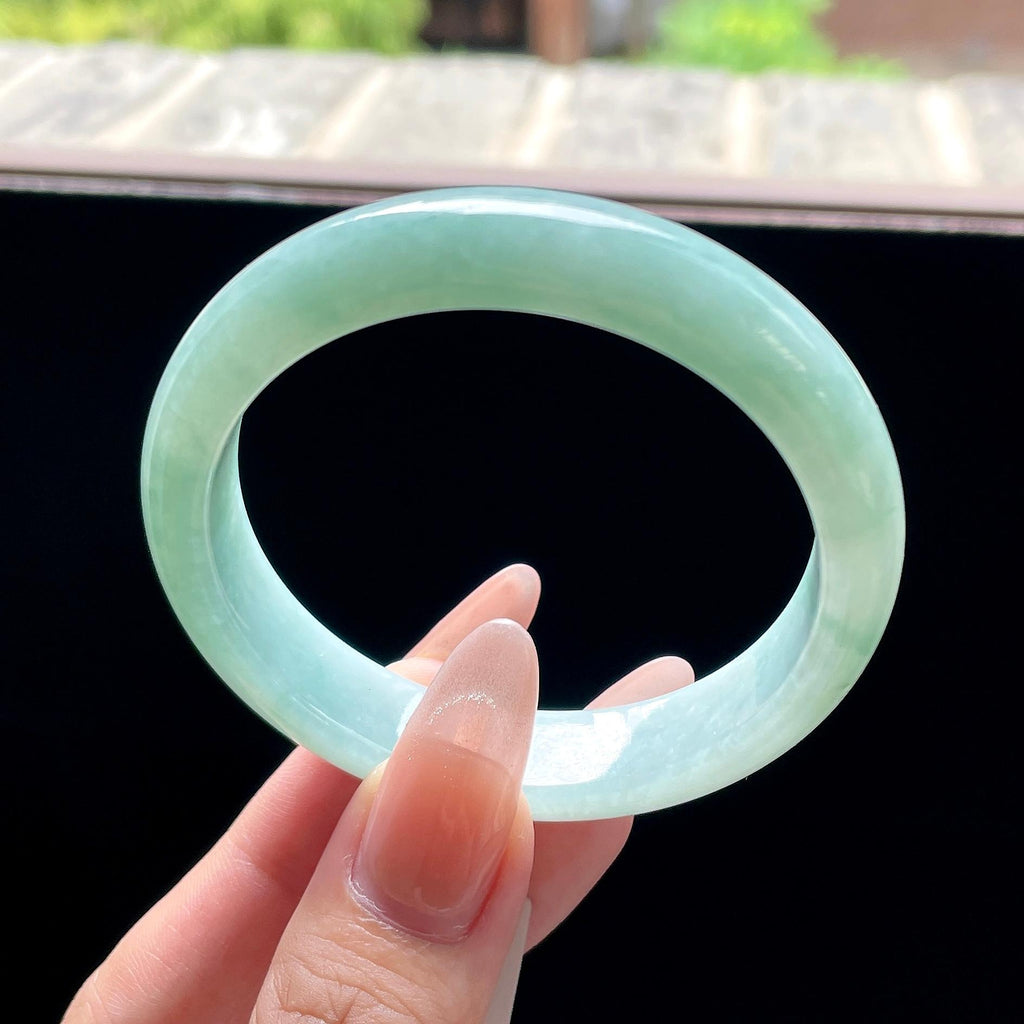 糯种油青色湖水绿正圈平安镯 53圈 天然缅甸A货翡翠（yc522692）