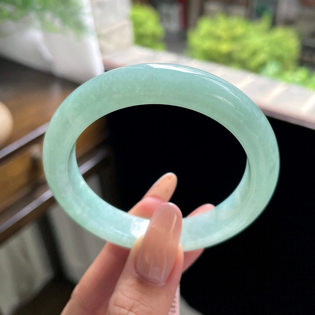 细糯种冰晴绿正圈平安镯 55.6圈 天然缅甸A货翡翠（yc703296）