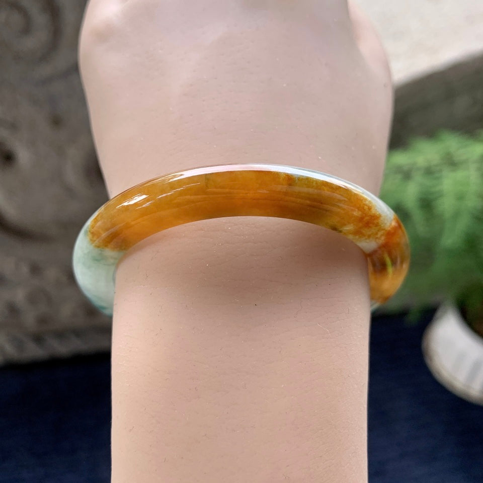 细糯种黄翡飘花平安镯（54.2mm）（yc091796）