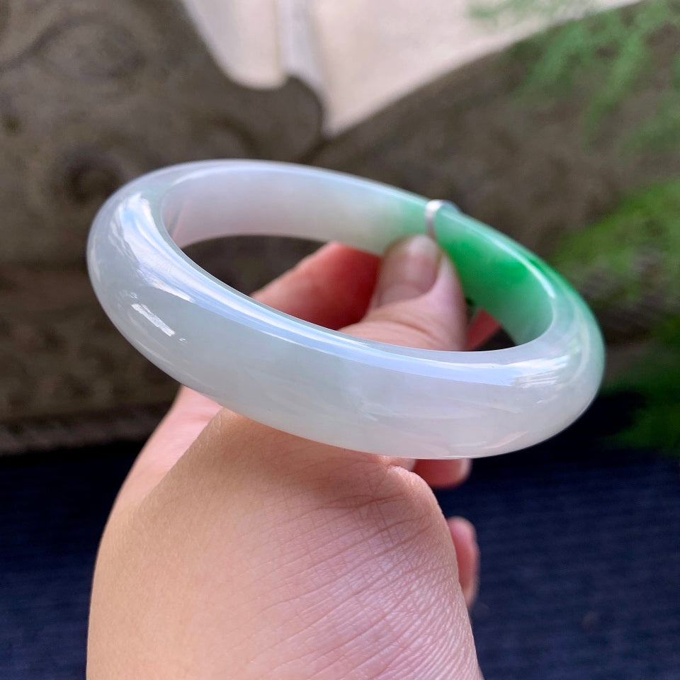 细糯种飘阳绿平安镯（57mm）（yc175869）
