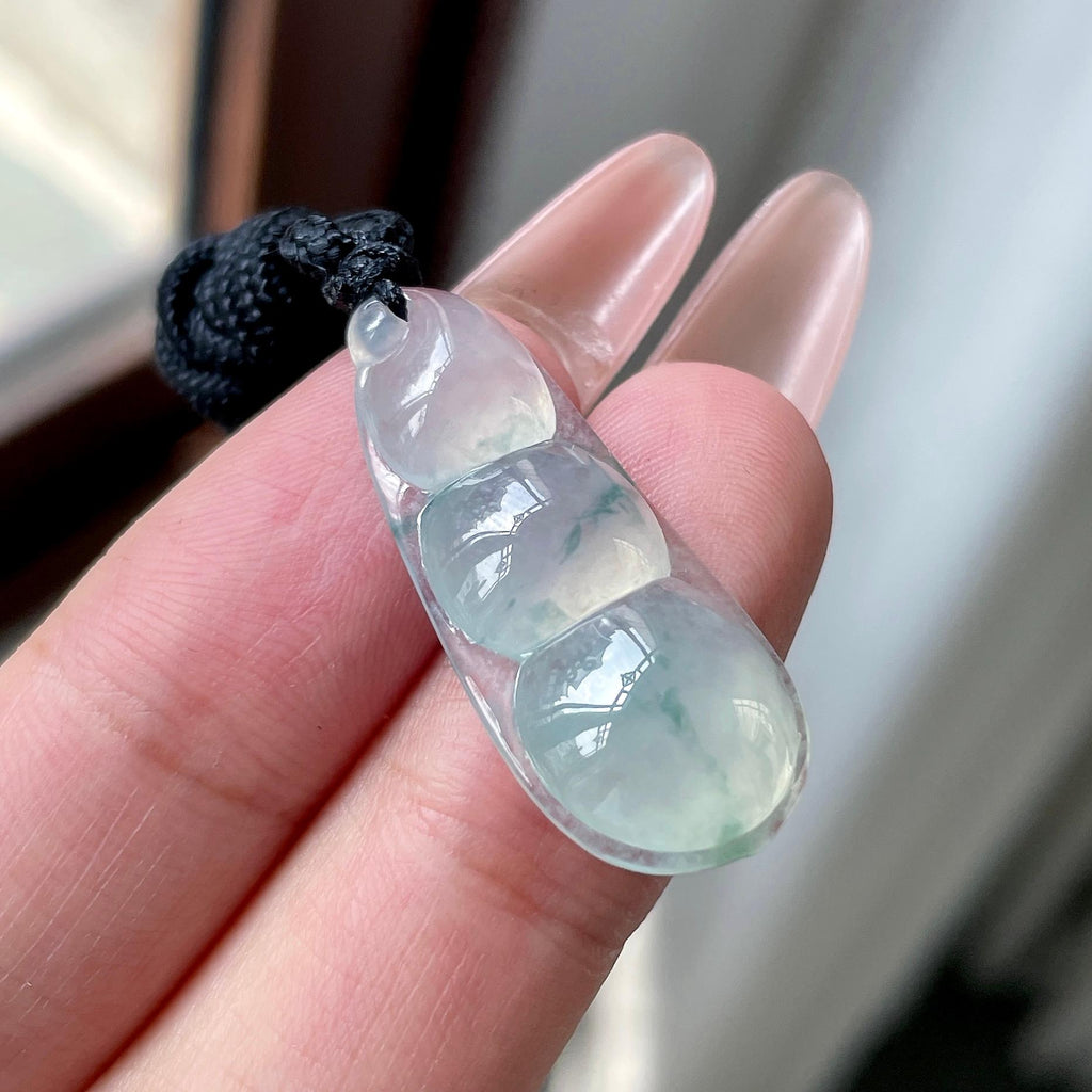 糯冰种晴水飘花福豆吊坠 天然缅甸A货翡翠（yc525993）