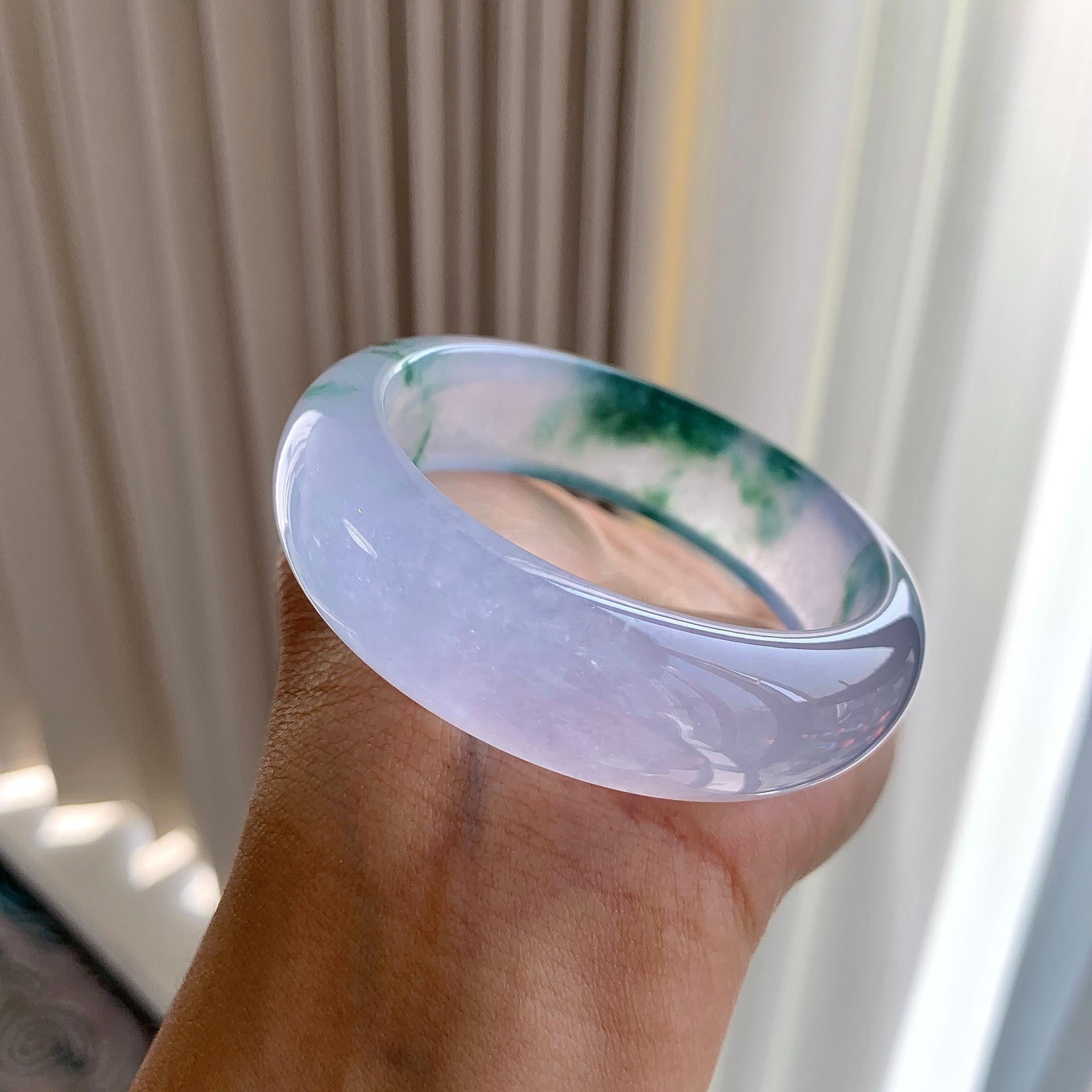高冰种飘绿花宽版轮胎镯（52.9mm）（yc283764）