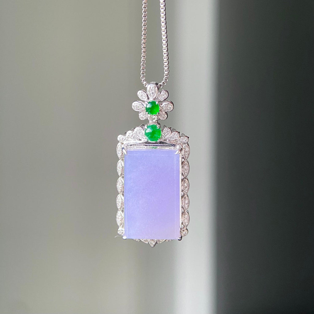 18k金钻镶冰种紫罗兰无事牌吊坠（yc216840）