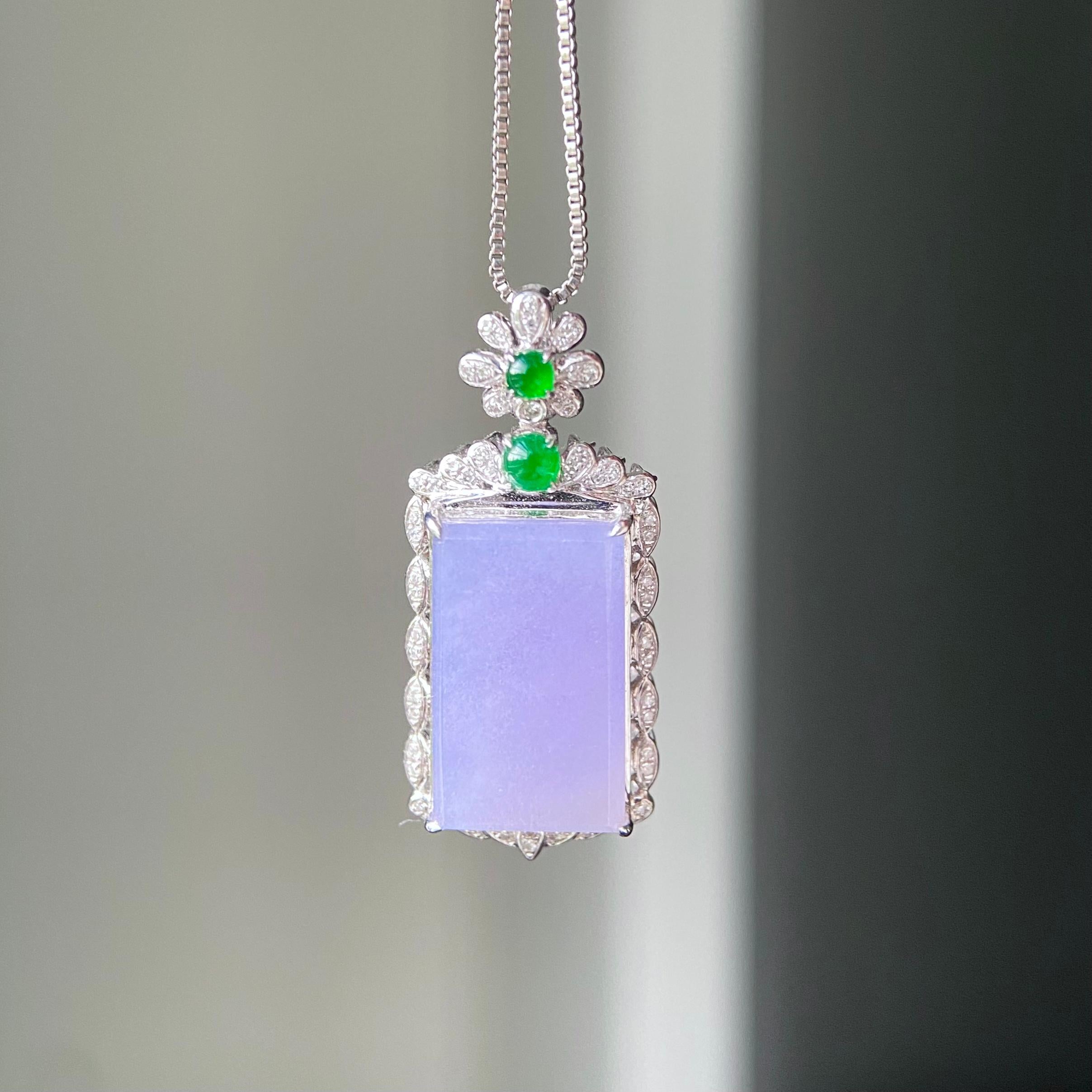 18k金钻镶冰种紫罗兰无事牌吊坠（yc216840）