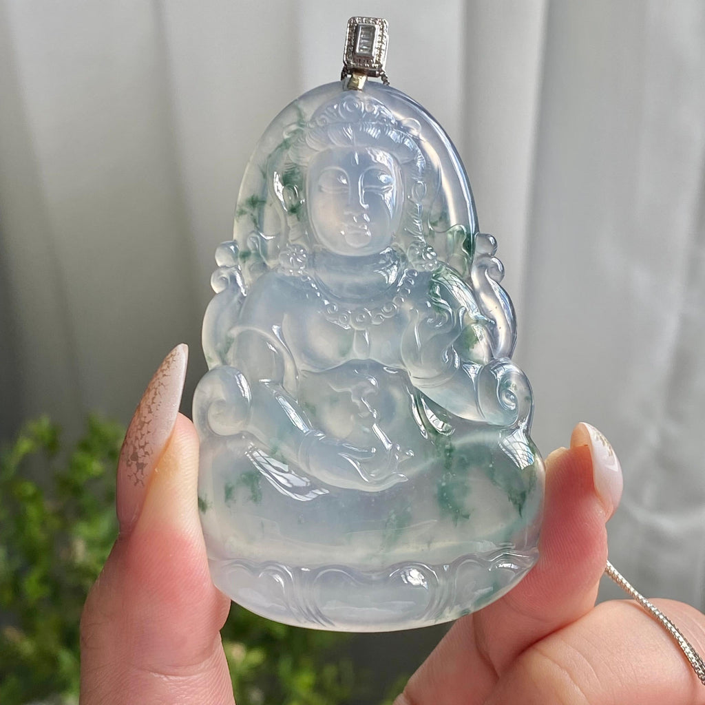 18k金钻镶冰种飘花观音吊坠（yc214689）