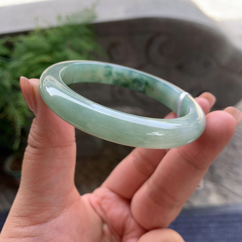 细糯种飘蓝花正圈平安镯 55.7圈口 天然缅甸A货翡翠（yc501355）