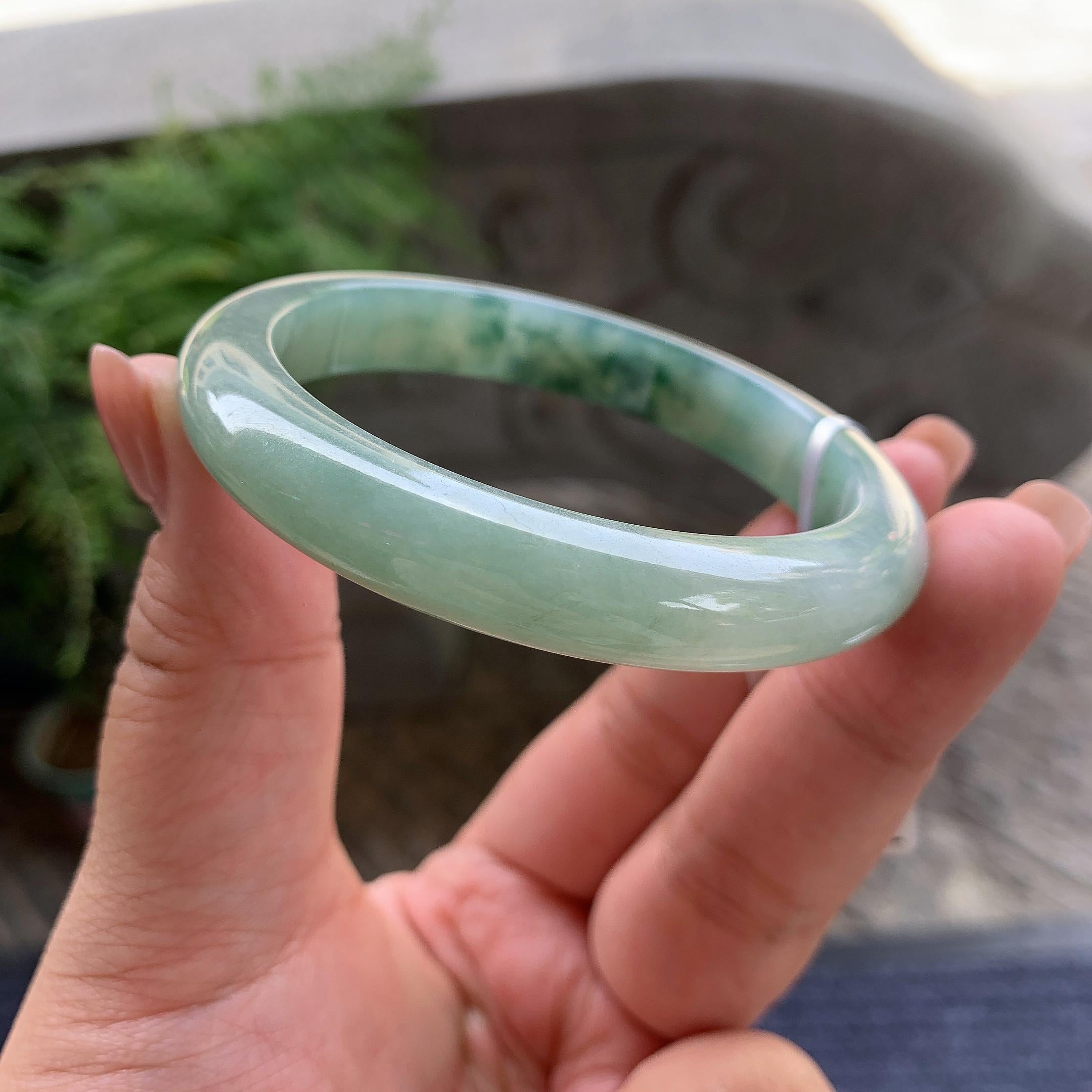 细糯种飘蓝花正圈平安镯 55.7圈口 天然缅甸A货翡翠（yc501355）