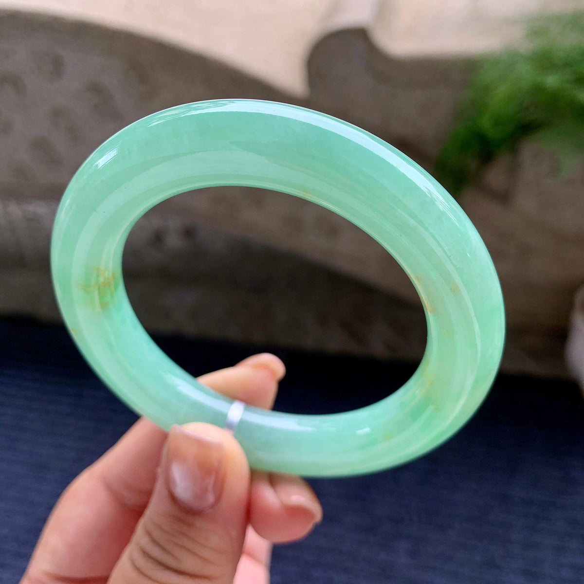 细糯种翠绿洒金圆条手镯 53.3圈口（yc707455）