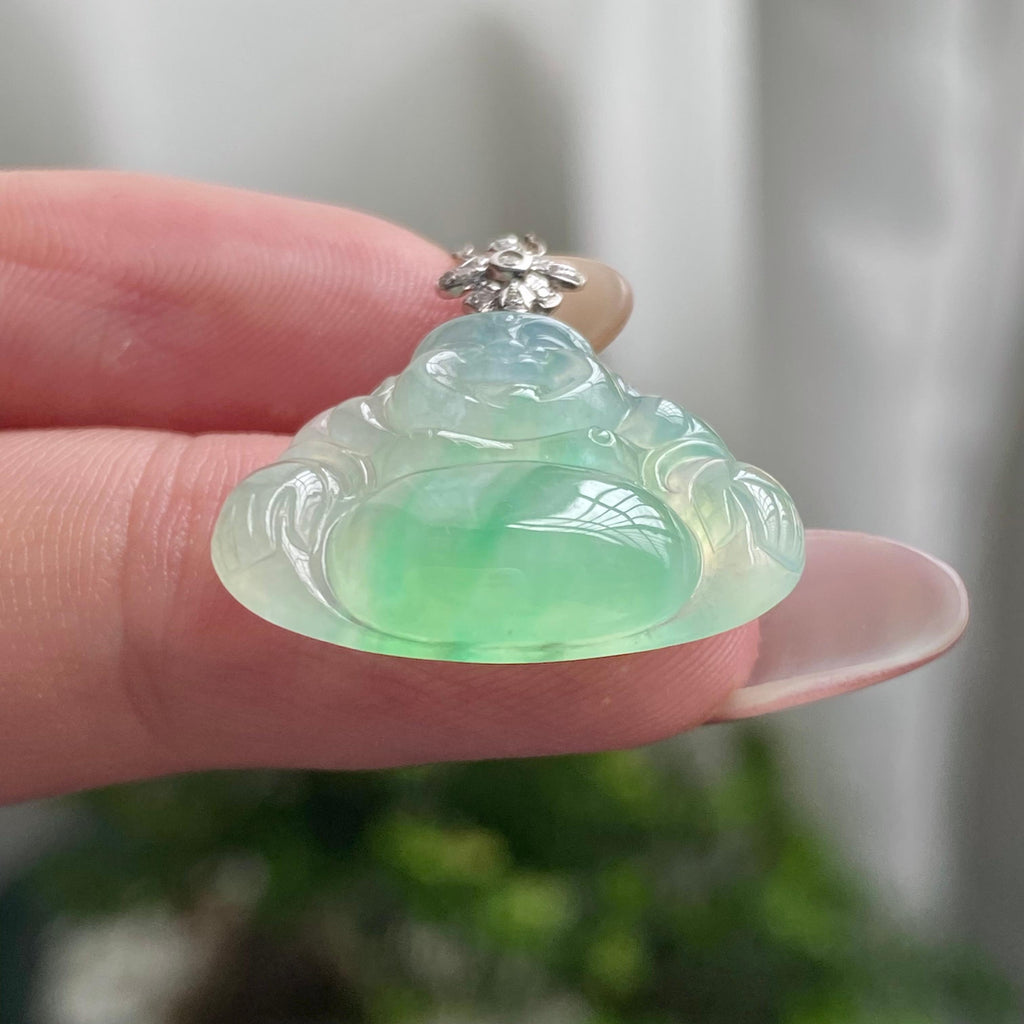 18k金钻镶冰种飘花佛公吊坠（yc200405）