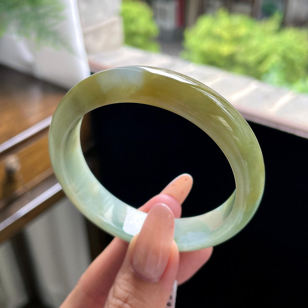 秒杀 细糯种黄翡正圈平安镯 56.3圈 天然缅甸A货翡翠（yc703320）