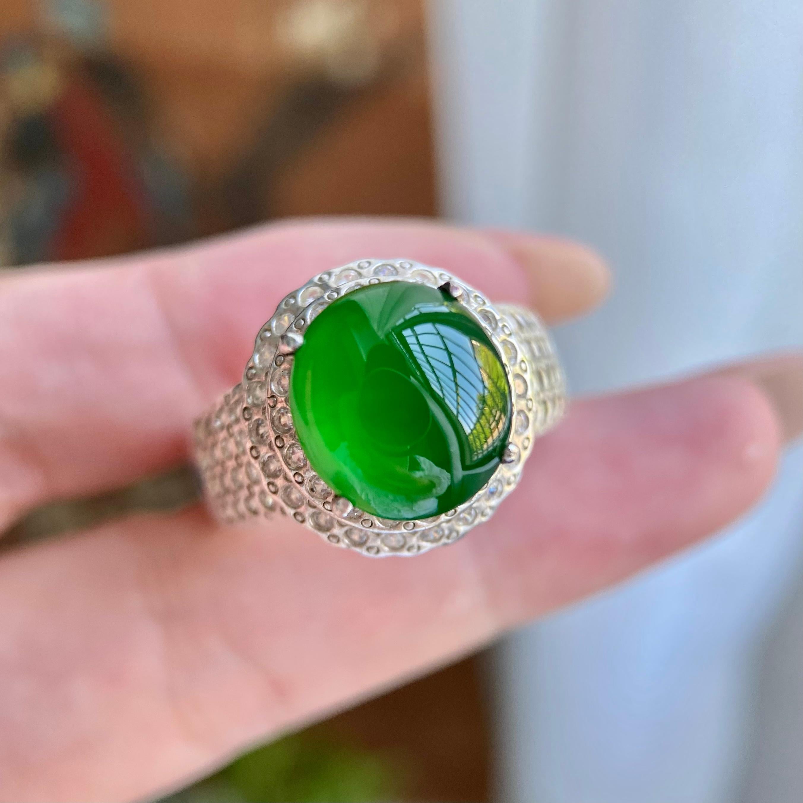 冰种辣阳绿戒面裸石（yc234199）