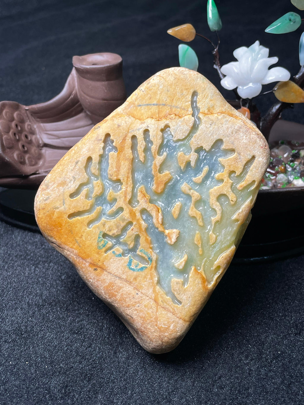 大马坎三彩开窗手镯料（yc492546）