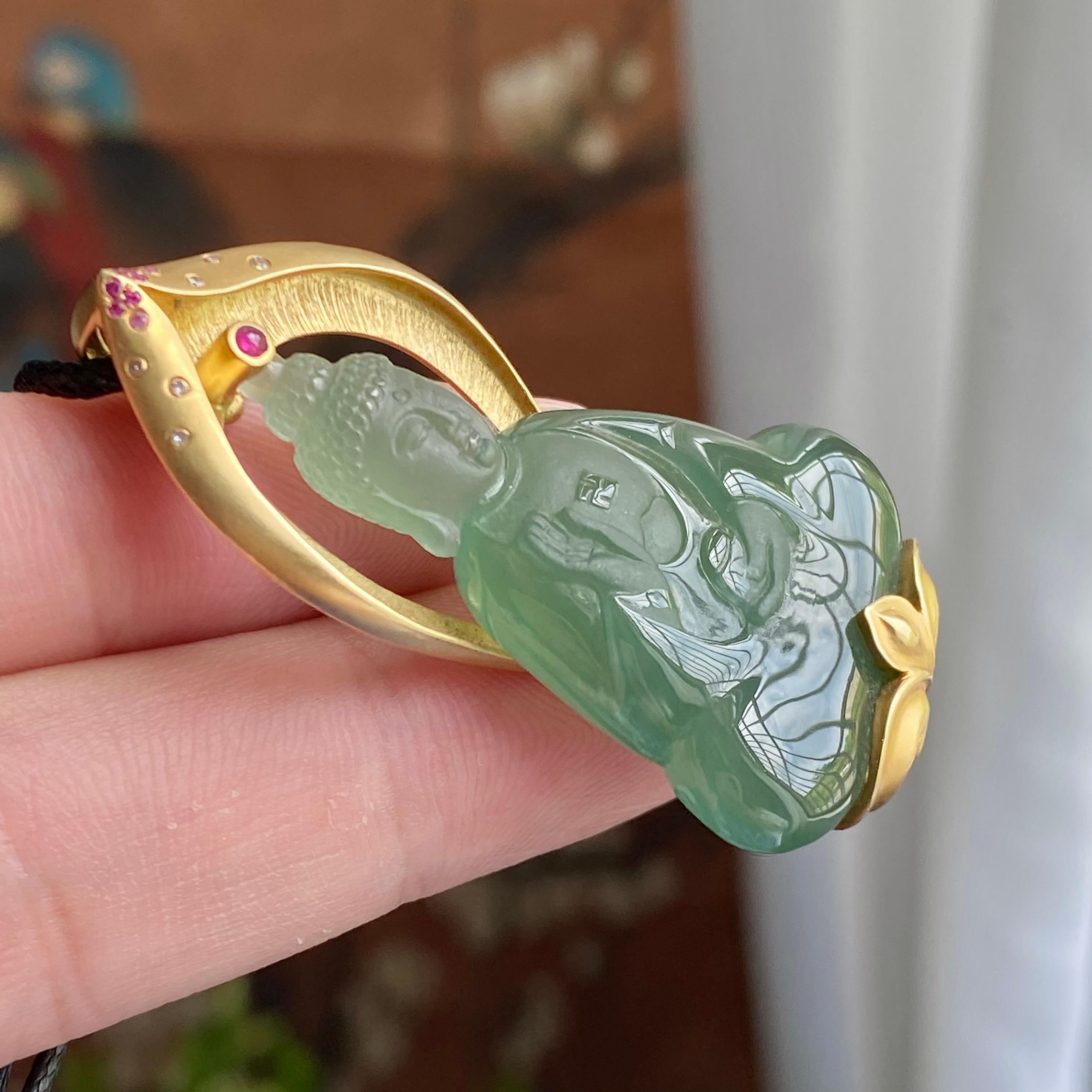 18k金镶冰种湖水绿观音吊坠（yc235110）