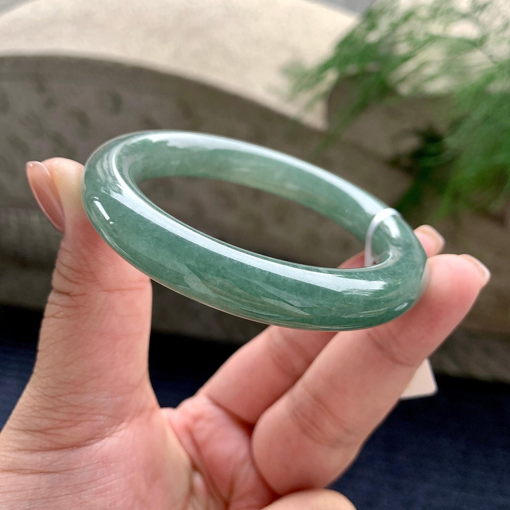 细糯种油青圆条手镯 54圈口 天然缅甸A货翡翠（yc701226）