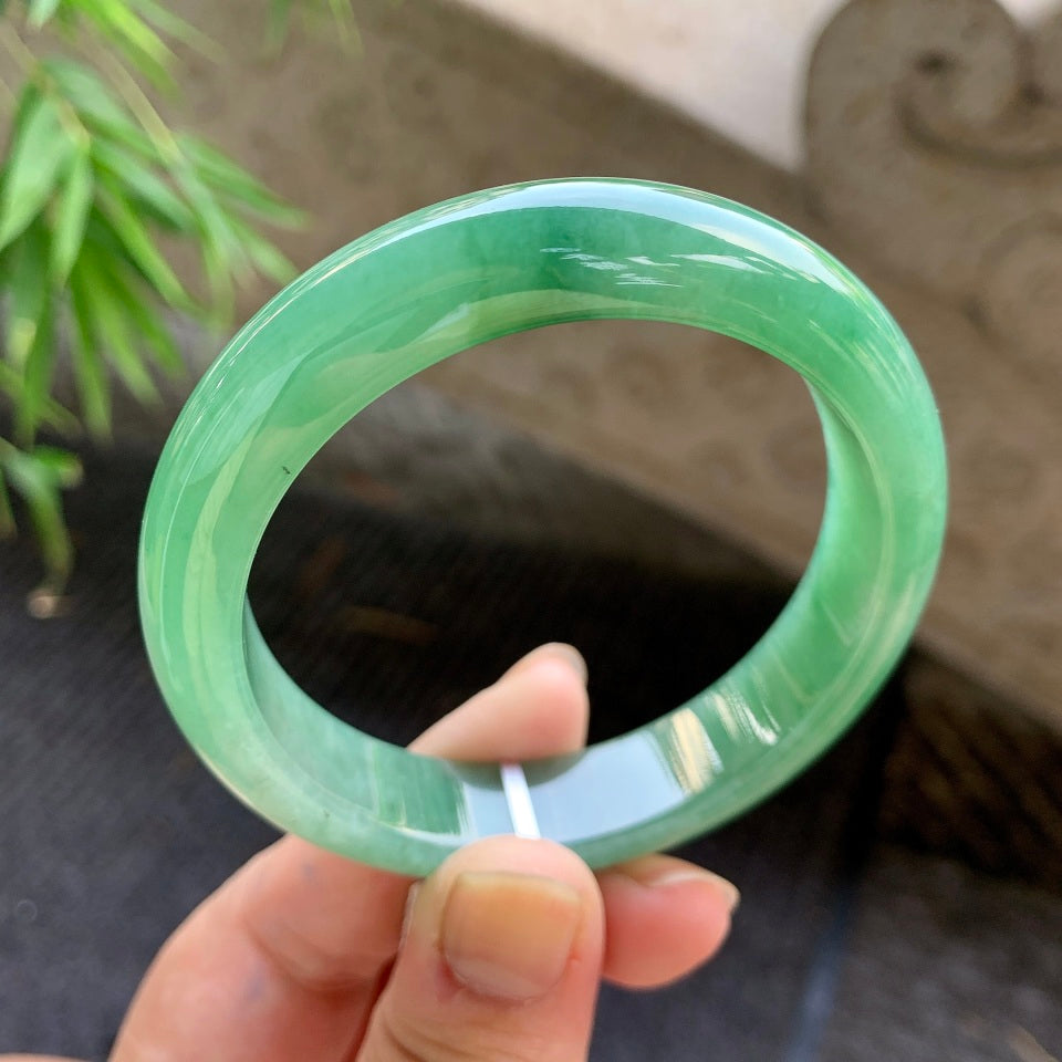 糯化绿底飘花平安镯（54.7mm）（yc015991）
